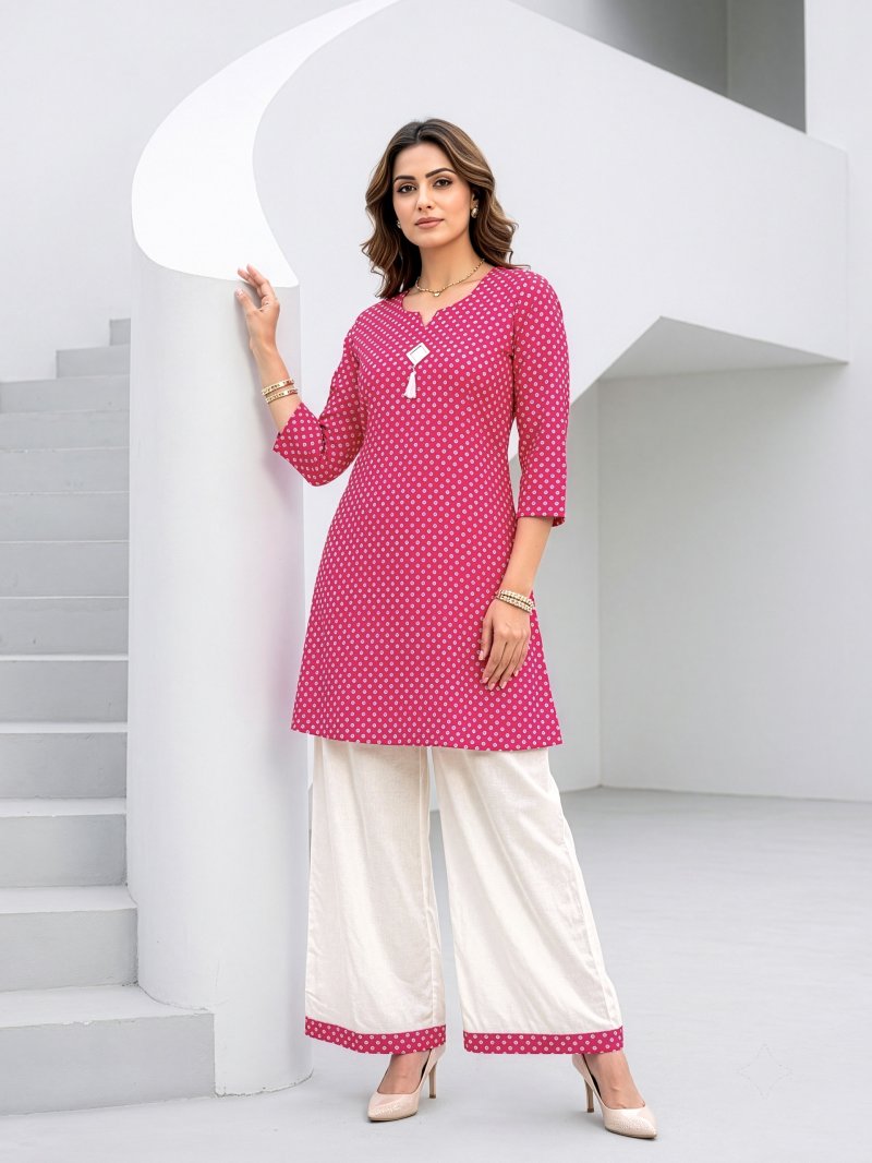 Ff Vk Cotton Bandhani Print Kurti With Bottom